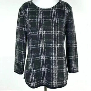 W5 sweater sz S black white grid check 3/4 sleeve